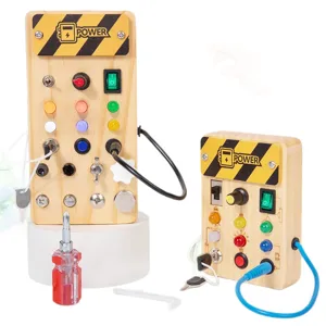 Wooden busy board sensory toy for kids toddler Montessori educational circuit switch light.