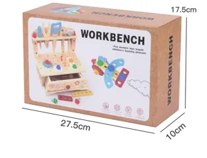 Wooden tool bench toy for kids, multi-functional educational assembly toy with nuts and bolts.
