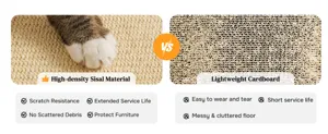 Close up comparison detail of durable high-density sisal material and lightweight cardboard.