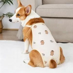 Corgi dog wearing cute bear print breathable pet physiological pants jumpsuit safety pants.
