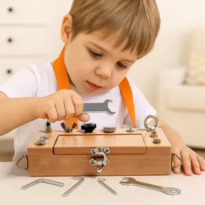 Montessori wooden tool box toy for kids, screw assembly educational toy for kids training