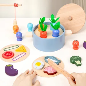 Wooden Kitchen Pretend Play Toy Montessori Cooking Set Educational Cut Vegetables Early Learning Toys Gift For Kids