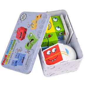 Bloques de Construcción de Cubo Mágico Cambiante de Cara de Madera para Niños Juguete de Rompecabezas Educativo Con Caja de Hierro Y Campana Interactiva