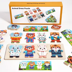 Kids Wooden Animal Dress Up Puzzle Educational Toys Montessori Learning Board Game