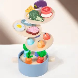 Kids wooden kitchen toy set featuring carrot pulling, fishing, and sorting games for early education learning.