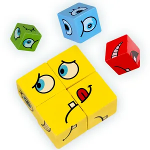 Juego de bloques de madera con caras cambiantes para niños, juguete educativo colorido.