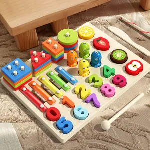 Wooden Montessori Toys Five-in-One Shape Sorting Puzzle Digital Xylophone Learning Toys For Children