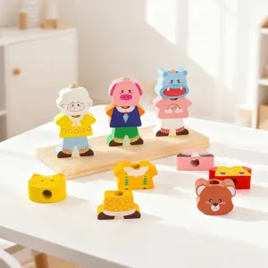 Kids Wooden Animal Dress Up Puzzle Educational Toy Montessori Matching Blocks Set Gift