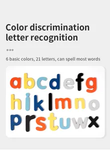 Wooden alphabet puzzle piece detail showing colorful lowercase letters for early education.