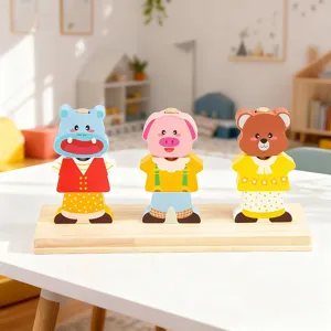 Wooden animal dress up puzzle toy for kids, early educational matching building blocks set