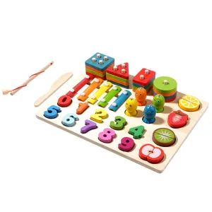 Kids wooden Montessori early educational toy set with number shape blocks xylophone puzzle