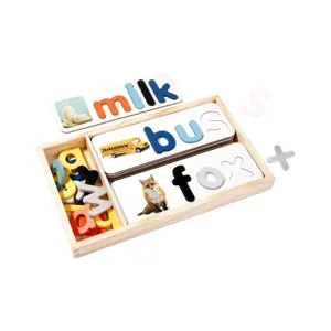 Wooden alphabetical spelling card game toy set for kids early education learning block toy