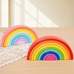 Blocs Emplables Arc-en-ciel en Bois Jouet Éducatif Montessori Entraînement à l'Équilibre Jeu de Construction