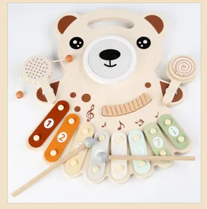 Wooden musical xylophone toy for kids, multi-functional toddler percussion early education game.
