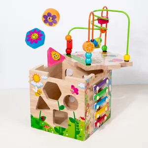 Cubo attività in legno labirinto di perline incastro giochi Montessori per la prima infanzia.