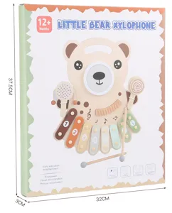 Wooden bear xylophone toy packaging detail view showing size 37.5x32cm for kids.