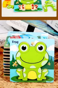 Hölzernes 3D Cartoon Tier Puzzle für frühe Bildung und kognitives Lernen von Kindern.