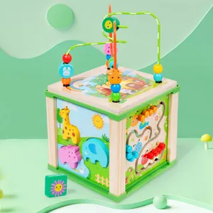 Hölzernes Hexaeder Pädagogisches Spielzeug Perlenlabyrinth Frühes Lernen Multifunktionales Formabtastungs Montessori Spielzeug Kinder