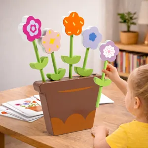 Wooden flower sorting toy, montessori educational stacking puzzle for kids toddlers.
