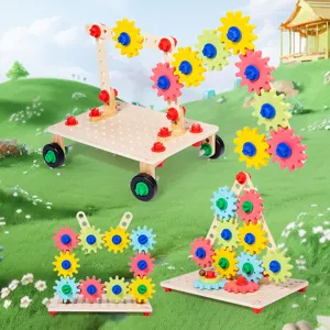 Holz Zahnrad Bausteine Lernspielzeug Set für Kinder DIY Montage Puzzle über 3 Jahre alt