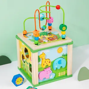 Holz Baby Aktivitätswürfel Perlenlabyrinth Formensortierer Spielzeug für frühes Lernen.