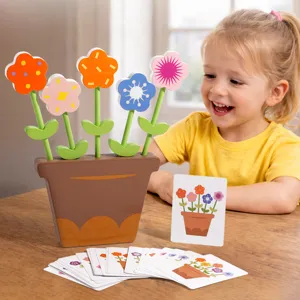 Wooden flower arranging toy for kids, montessori educational stacking game with pot