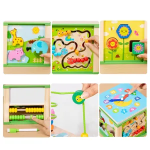 Kinder Holz Aktivitätswürfel Perlenlabyrinth Formensortierer Multifunktion frühes Spielzeug