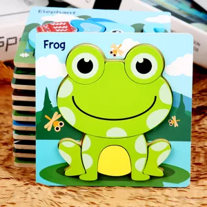 Kinder 3D Holz Cartoon Puzzle Pädagogisches Lernspielzeug Tier Verkehr Kognition Brettspiel