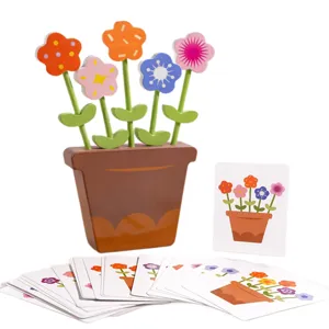 Wooden flower arranging sorting toy for kids early educational logical thinking game with pot and cards