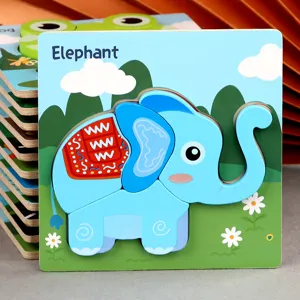 Kinder 3D Holz Cartoon Tier Puzzle frühe pädagogische kognitive Lernspielzeug für Kleinkinder