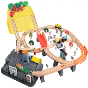 Kids wooden railway train toy set, electric puzzle train game for early learning age 3+