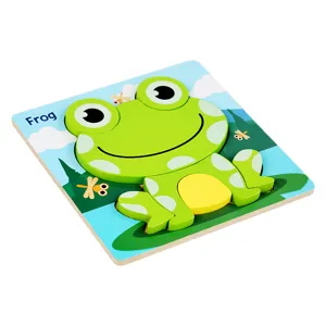 Hölzernes 3D Cartoon Frosch Puzzle für Kinder Früherziehung Tier kognitives Lernspielzeug