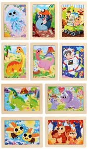 Kids wooden puzzle set, 12 pieces cartoon animal educational toys for early learning.