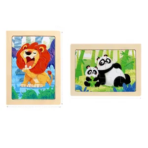 Kids wooden jigsaw puzzle early educational toy with cute animal designs for toddlers.