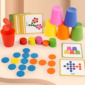Enfants Bois Plastique Pensée Logique Tasse Empilable Classification des Couleurs Jeu de Tri Jouet Éducatif pour Bébé