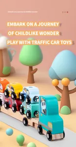 Wooden magnetic car toys for kids, colorful animal vehicle set for early education play.