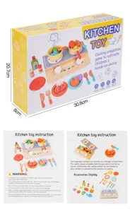 Ensemble de cuisine en jouet en bois pour enfants, jouet de simulation de cuisson avec accessoires.