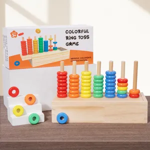 Buntes Holz Ringwurfspiel für Kinder, Lernspielzeug zum Zählen und Stapeln für die Früherziehung.