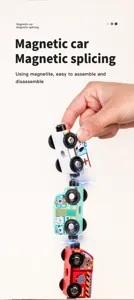 Wooden magnetic car toy detail showing easy assembly and interlocking design for kids.