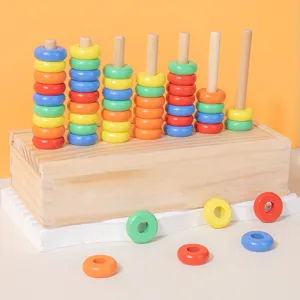 Holz Rechenschieber Stapelring Spiel Montessori Lernspielzeug Mathe fur Kinder