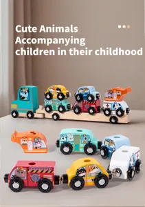 Wooden magnetic animal train toy set for kids early educational learning and fun play.