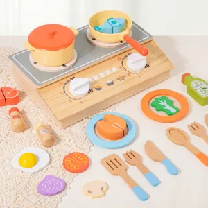Ensemble de jouets de cuisine en bois pour enfants cuisinière avec accessoires.