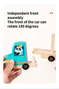 Wooden magnetic car toy for kids, educational early learning vehicle with rotating front cabin.