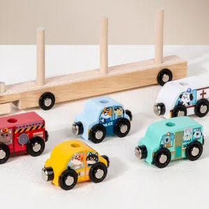 Wooden magnetic animal car toy set for kids early education and logical thinking game.