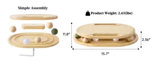 Wooden cat scratcher toy with track and sisal mat, interactive pet toy for cats grinding claws.