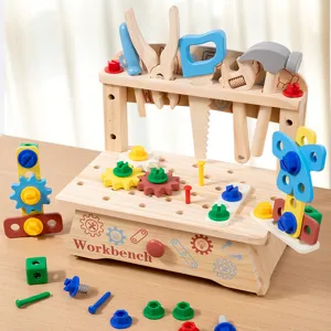Kids Wooden Workbench Toy Multifunctional Nut Assembly Building Set Early Educational Montessori Toy For Toddlers