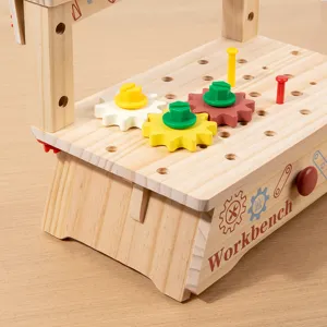 Children wooden multi-functional tool workbench educational assembly toy with gears