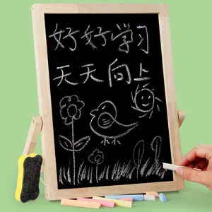 Kids wooden double-sided chalkboard drawing board educational toy with chalk and eraser.
