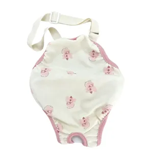 Detailed view of breathable pink dog physiological pants with cute koala pattern and adjustable straps.