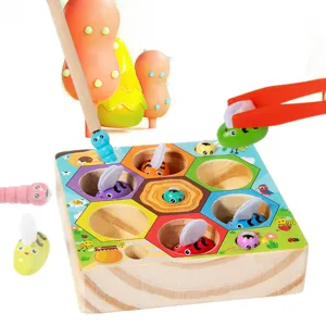 Gioco educativo di pesca magnetica in legno con arnia per bambini apprendimento